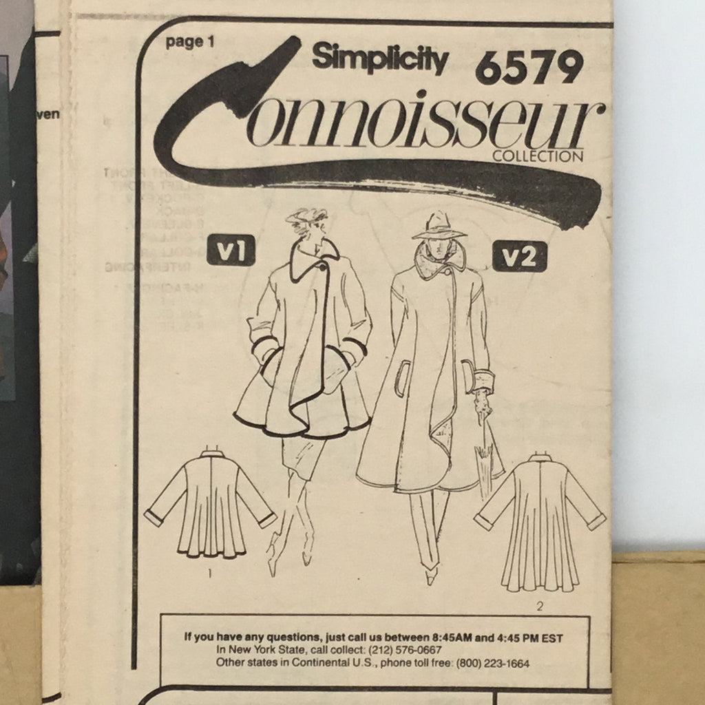 Simplicity 6579 (1984) Coat with Length Variations - Vintage Uncut Sewing Pattern