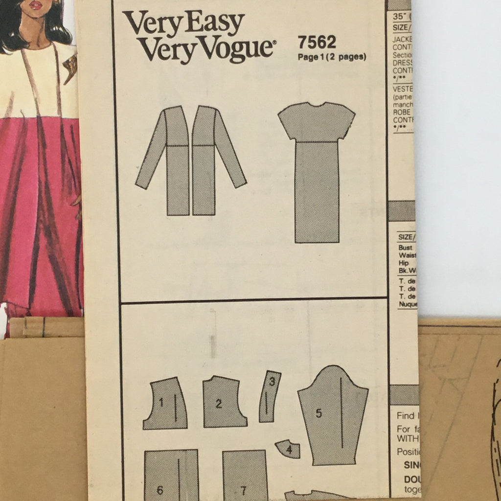 Vogue 7562 (1989) Jacket and Dress - Vintage Uncut Sewing Pattern