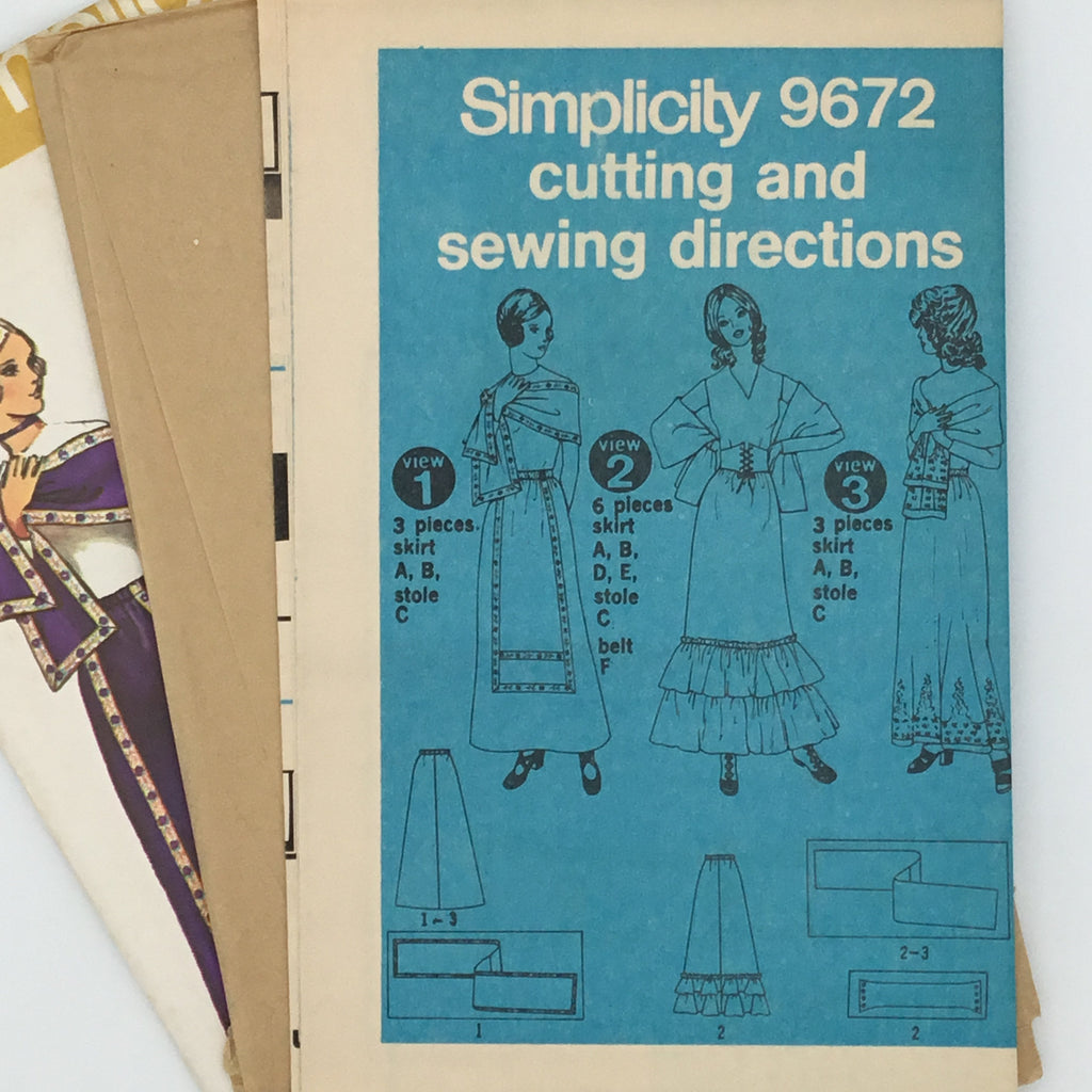 Simplicity 9672 (1971) Skirt with Style Variations, Stole, and Lace-Up Belt - Vintage Uncut Sewing Pattern