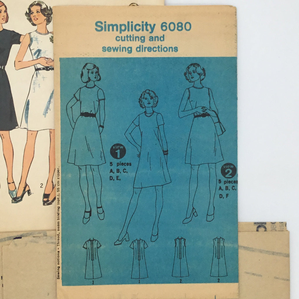 Simplicity 6080 (1973) Dress with Sleeve Variations - Vintage Uncut Sewing Pattern