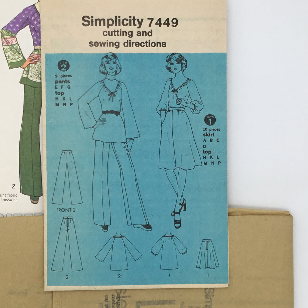 Simplicity 7449 (1976) Top, Skirt, and Pants - Vintage Uncut Sewing Pattern