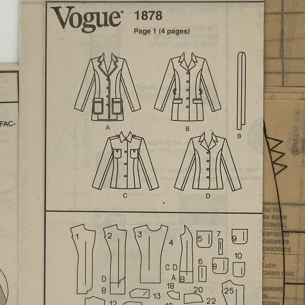 Vogue 1878 (1996) Jacket with Style Variations - Vintage Uncut Sewing Pattern