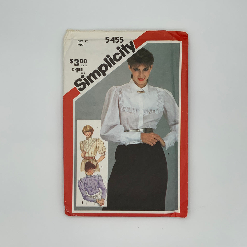 Simplicity 5455 (1982) Blouse with Neckline and Sleeve Variations  - Vintage Uncut Sewing Pattern
