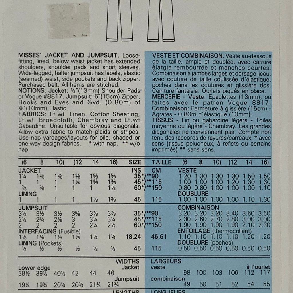 Vogue 9299 (1985) Halter Jumpsuit and Jacket - Vintage Uncut Sewing Pattern