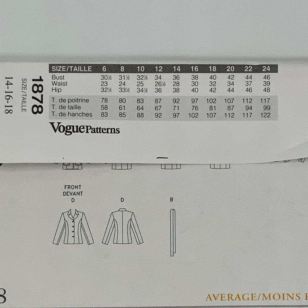 Vogue 1878 (1996) Jacket with Style Variations - Vintage Uncut Sewing Pattern