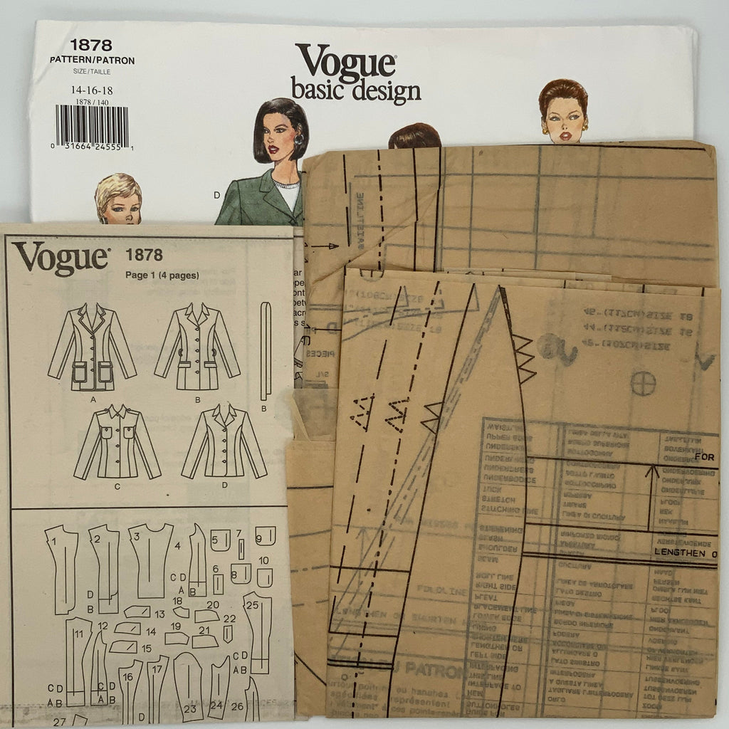 Vogue 1878 (1996) Jacket with Style Variations - Vintage Uncut Sewing Pattern