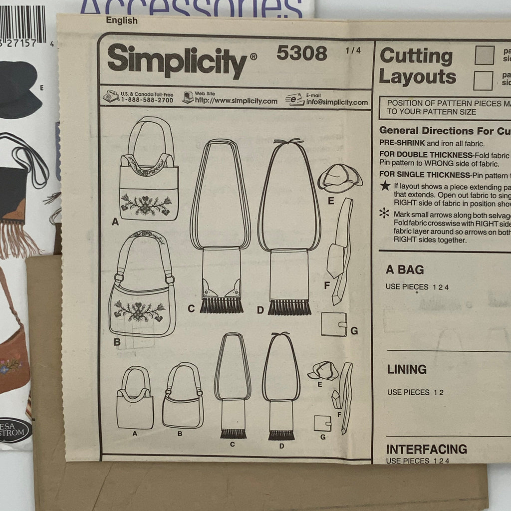 Simplicity 5308 (2003) Bags, Tie, and Hat  - Uncut Sewing Pattern