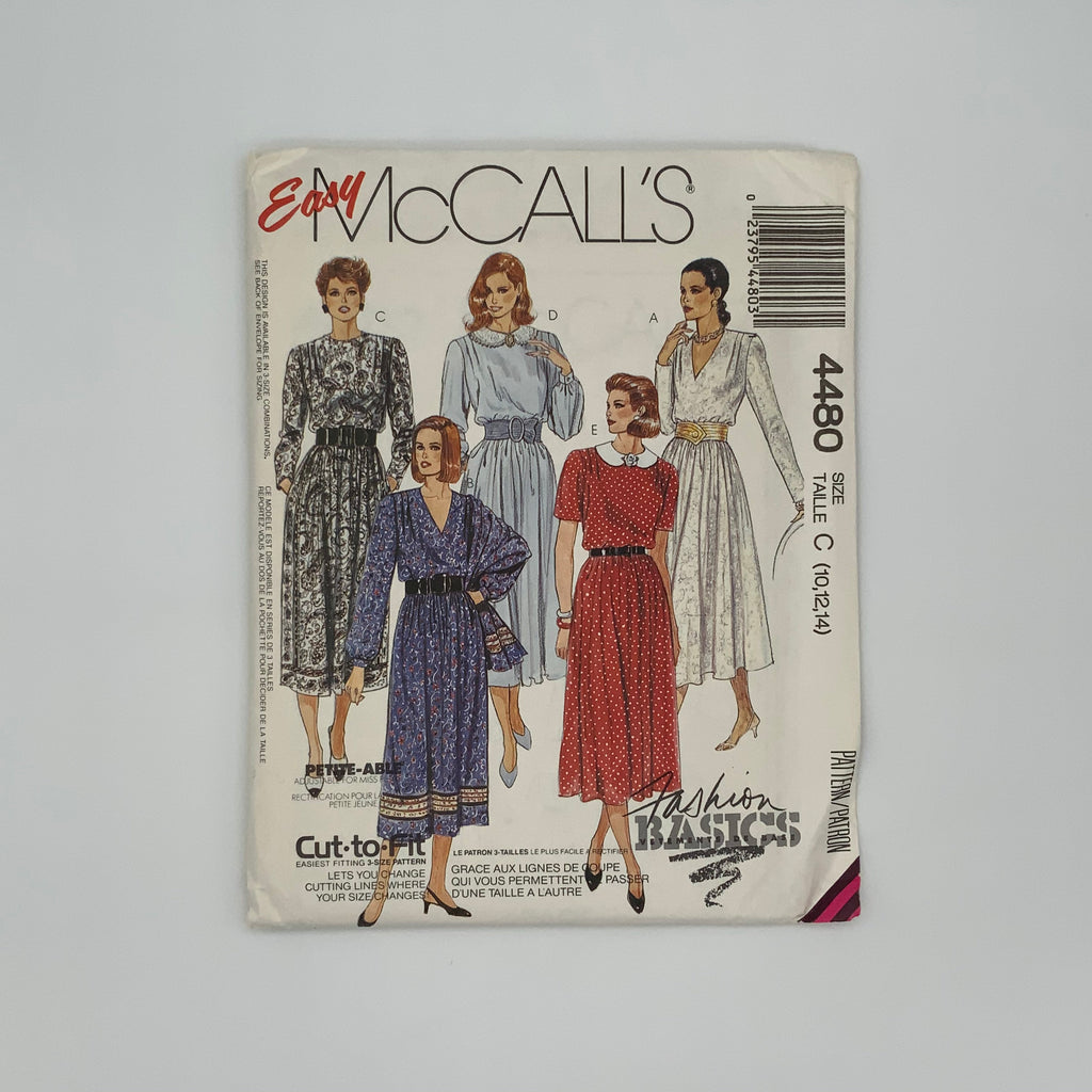 McCall's 4480 (1989) Dress with Neckline Variations - Vintage Uncut Sewing Pattern