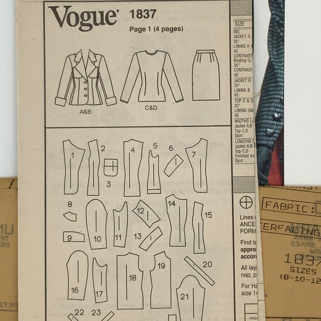 Vogue 1837 (1996) Jacket, Top, and Skirt  - Vintage Uncut Sewing Pattern