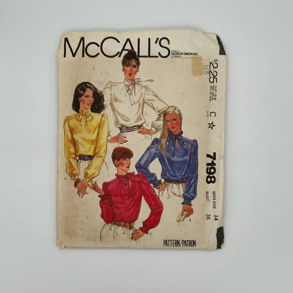 McCall's 7198 (1980) Blouse with Neckline Variations - Vintage Uncut Sewing Pattern
