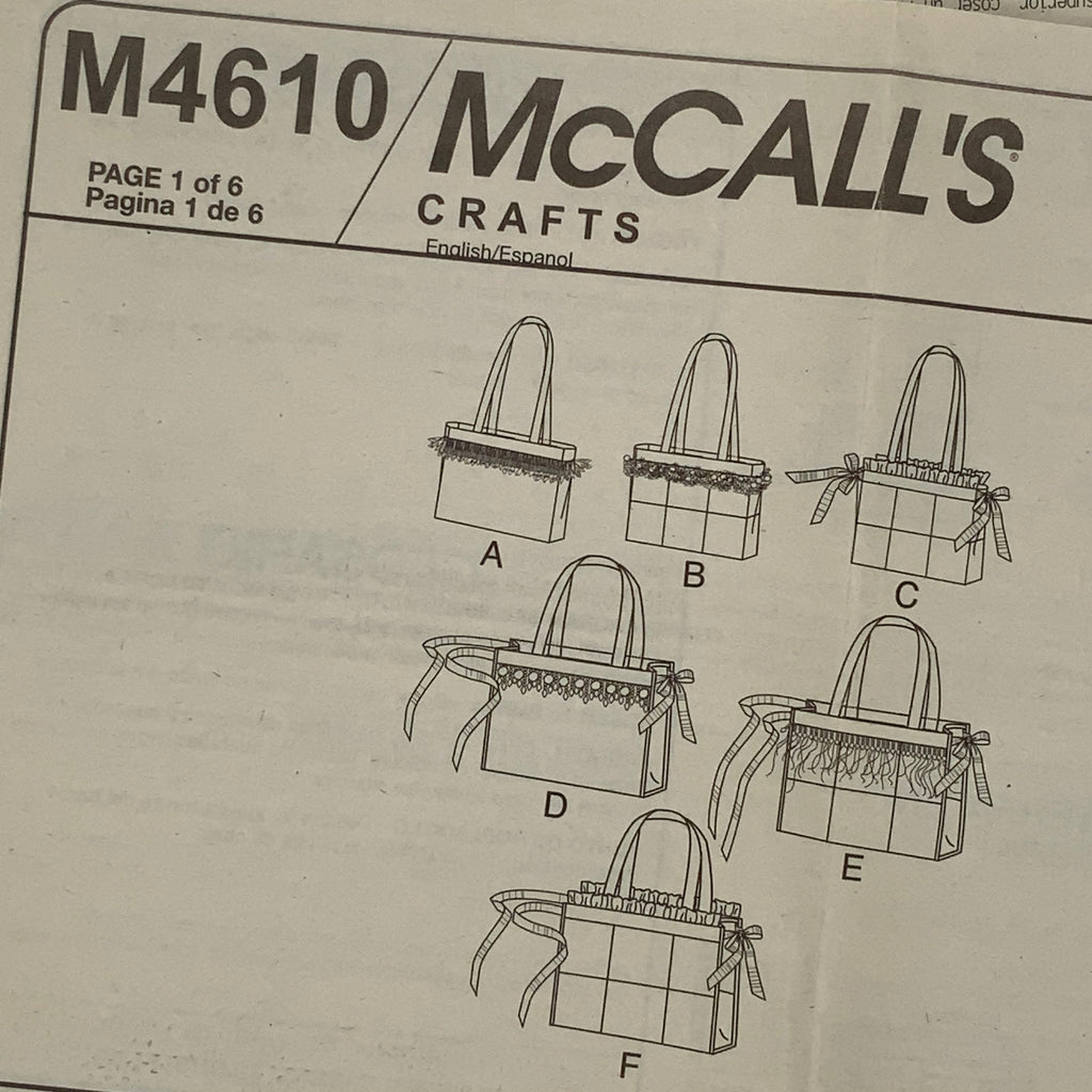 McCall's 4610 (2004) Tote Bags with Style Variations - Uncut Sewing Pattern