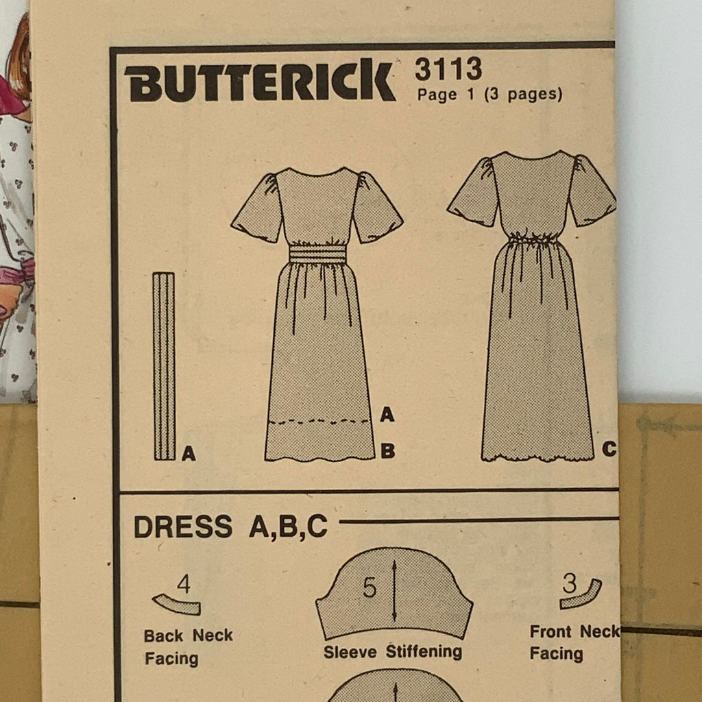 Butterick 3113 (1985) Dress with Sleeve Variations - Vintage Uncut Sewing Pattern