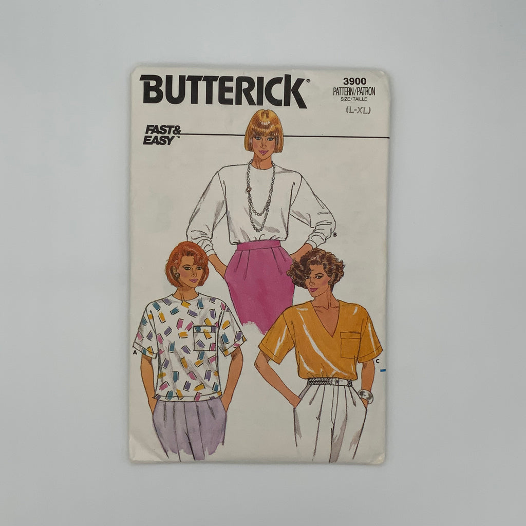 Butterick 3900 (1986) Top with Neckline and Sleeve Variations - Vintage Uncut Sewing Pattern