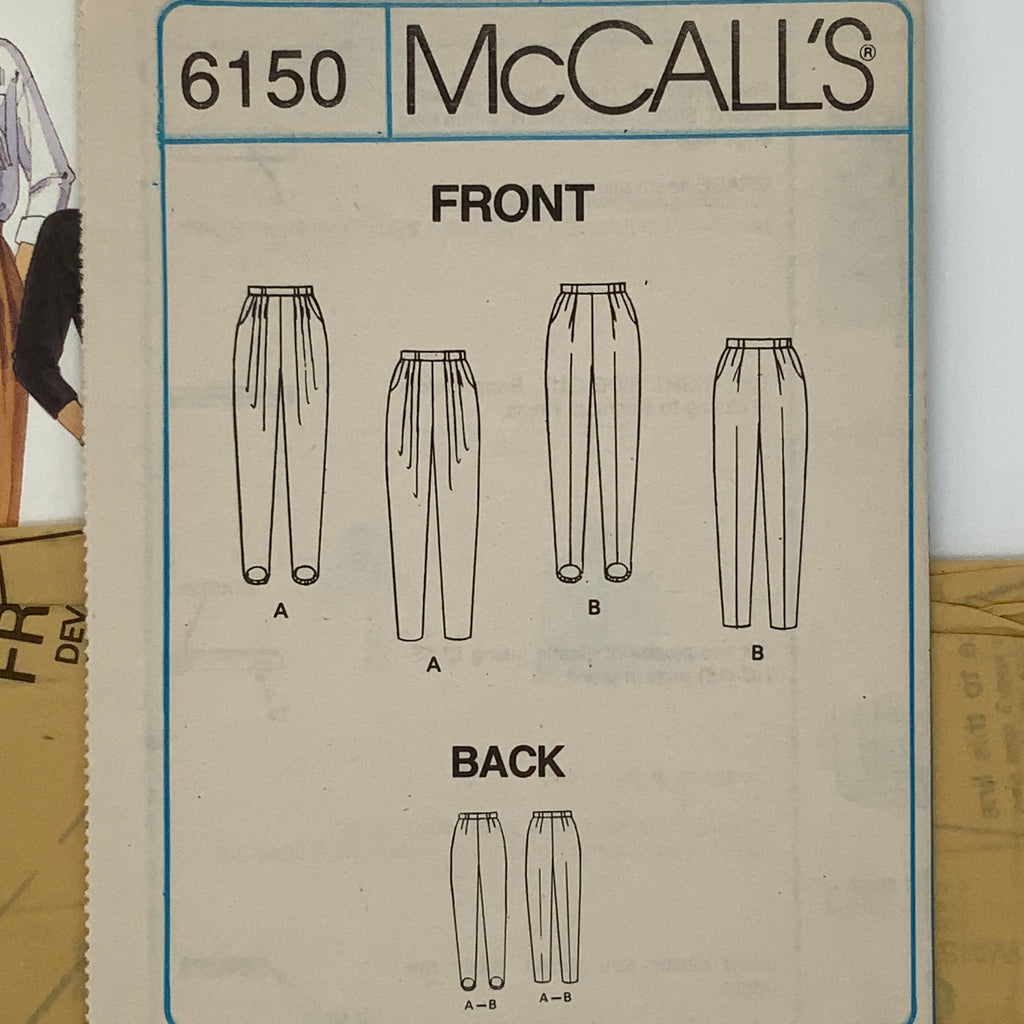 McCall's 6150 (1992) Pants with Pleat Variations and Optional Stirrups - Vintage Uncut Sewing Pattern
