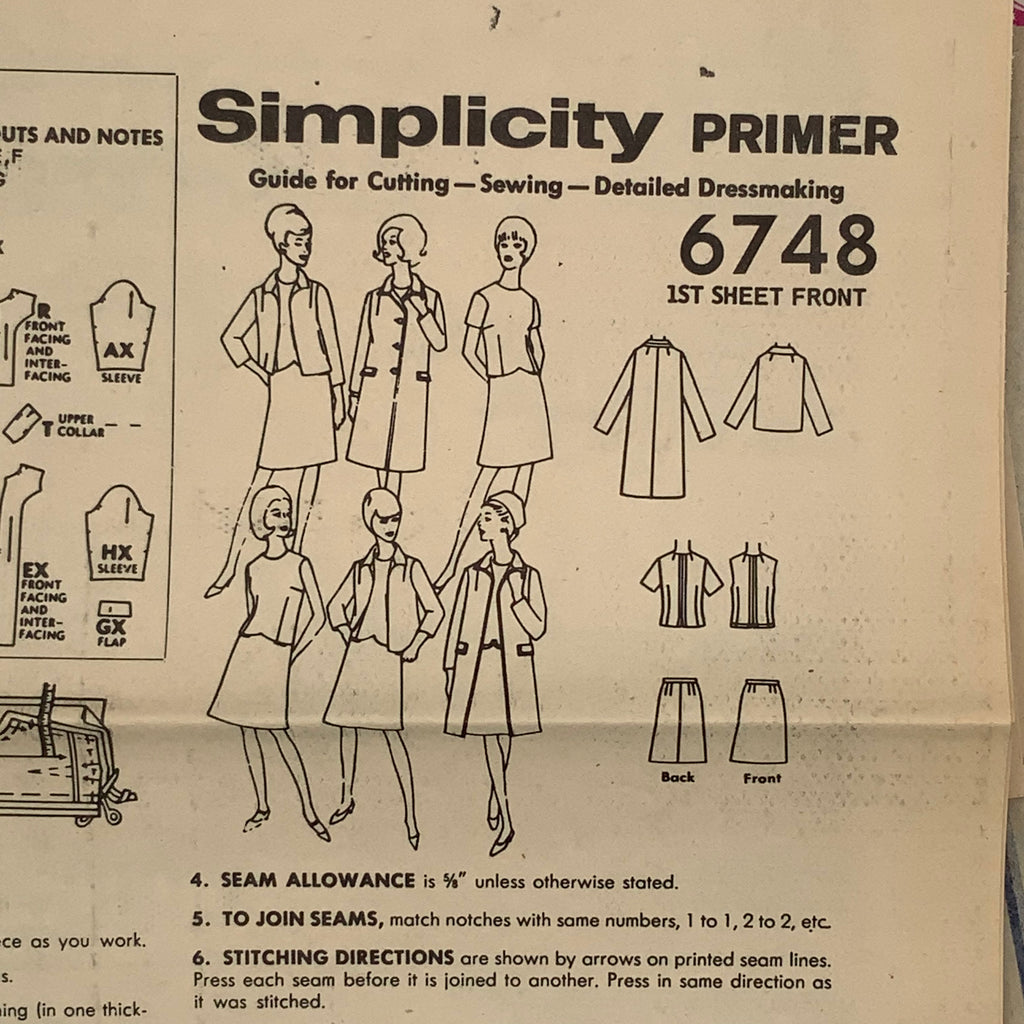 Simplicity 6748 (1966) Coat, Jacket, Skirt, and Blouse  - Vintage Uncut Sewing Pattern