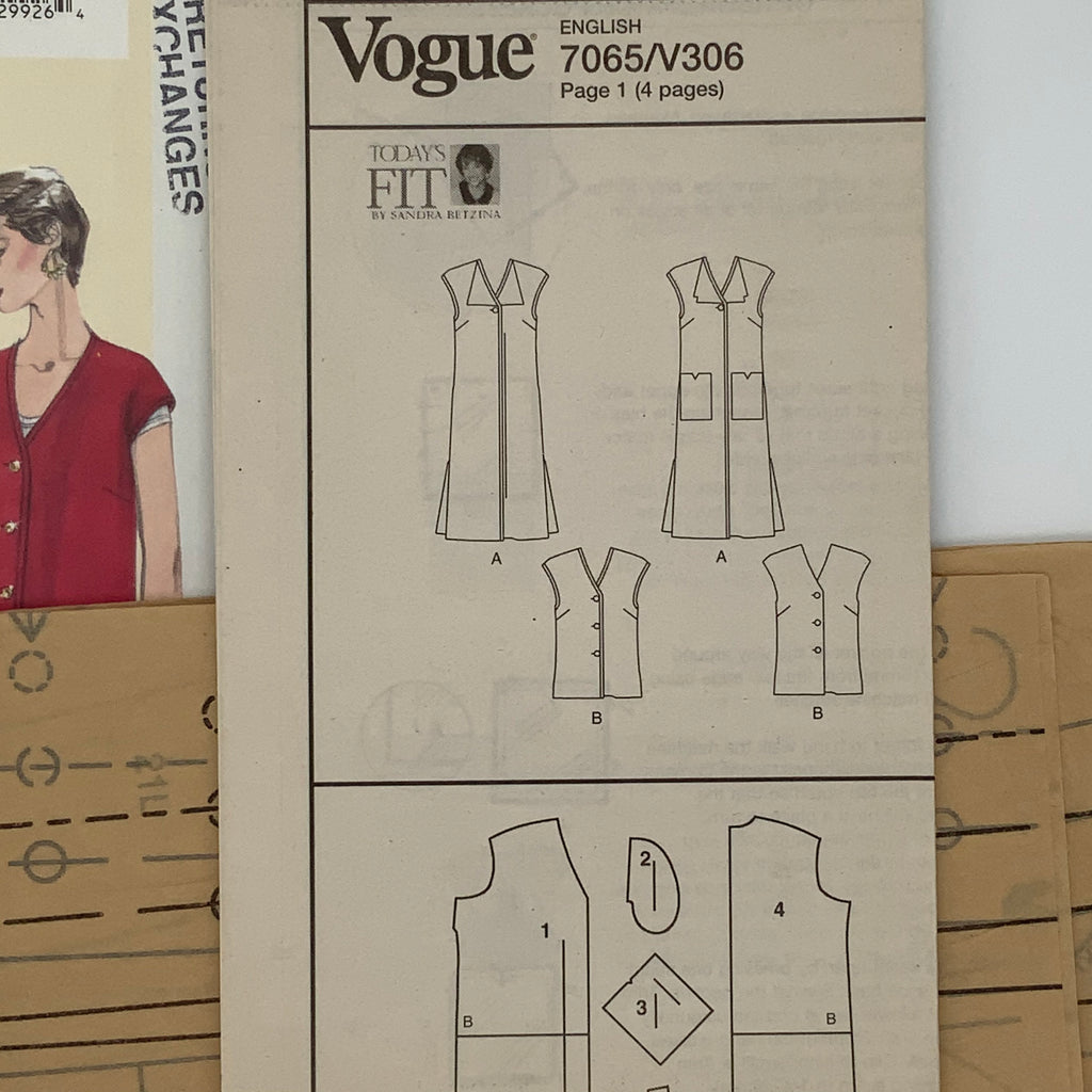 Vogue 7065 (1999) Vest with Style and Length Variations  - Vintage Uncut Sewing Pattern