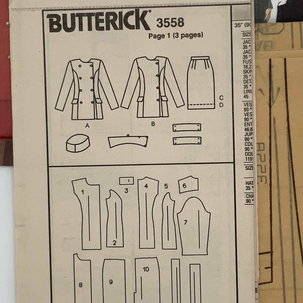 Butterick 3558 (1994) Jacket, Skirt, and Hat  - Vintage Uncut Sewing Pattern
