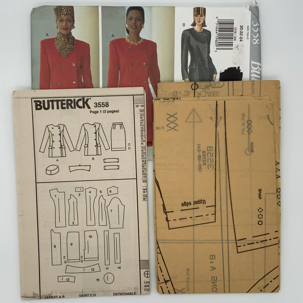 Butterick 3558 (1994) Jacket, Skirt, and Hat  - Vintage Uncut Sewing Pattern