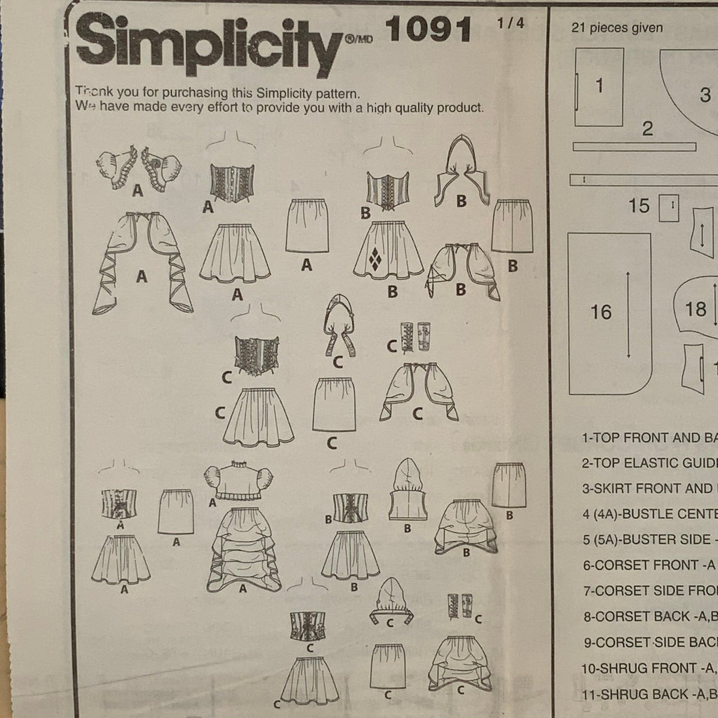 Simplicity 1091 (2015) Costumes - Uncut Sewing Pattern