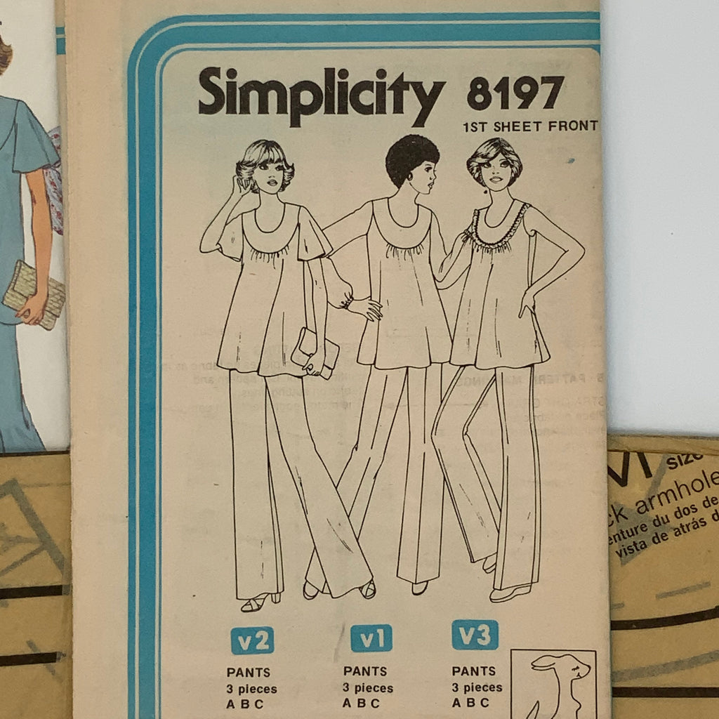 Simplicity 8197 (1977) Maternity Pants and Top with Sleeves Variations - Vintage Uncut Sewing Pattern