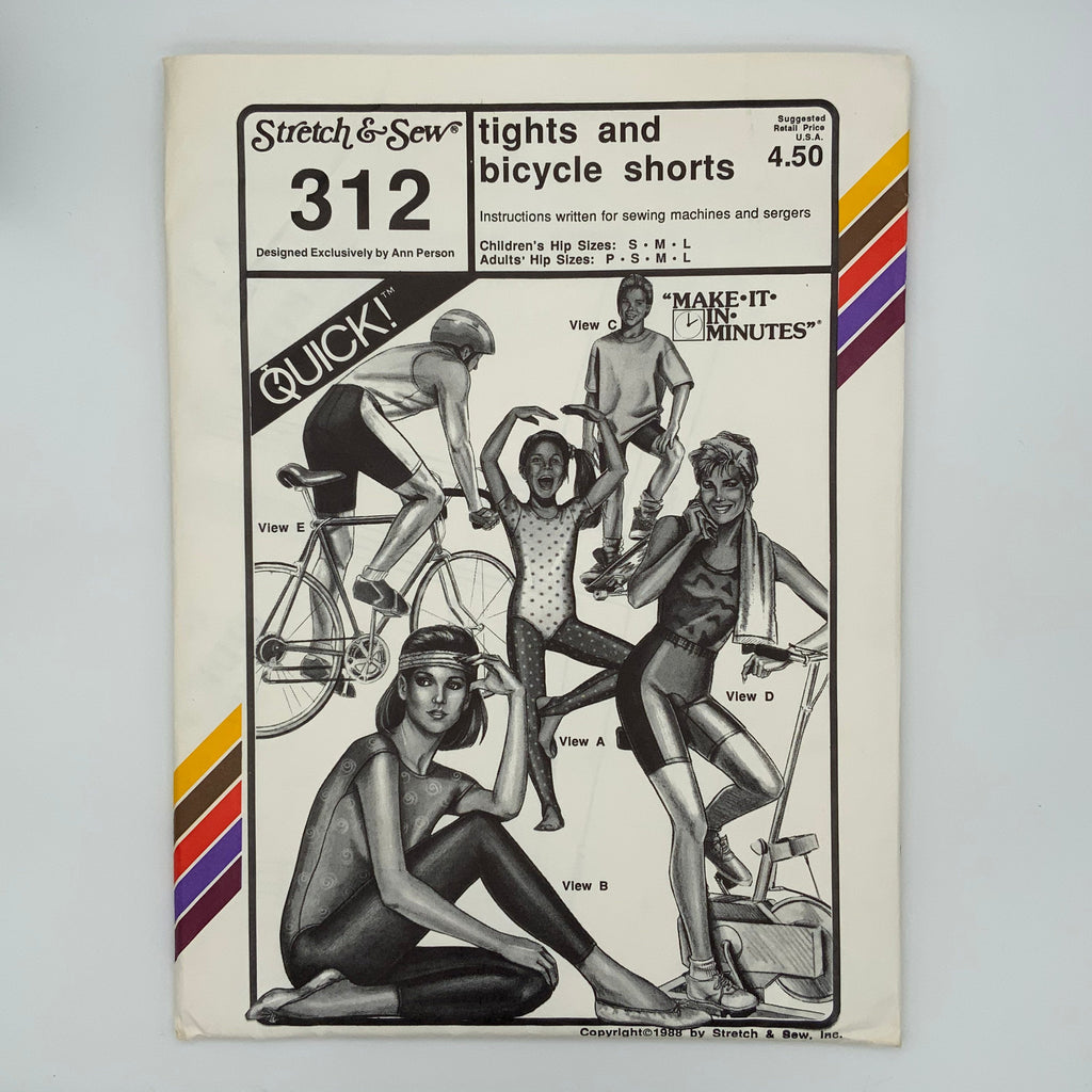 Stretch & Sew 312 (1988) Tights with Optional Stirrups and Bicycle Shorts - Vintage Uncut Sewing Pattern