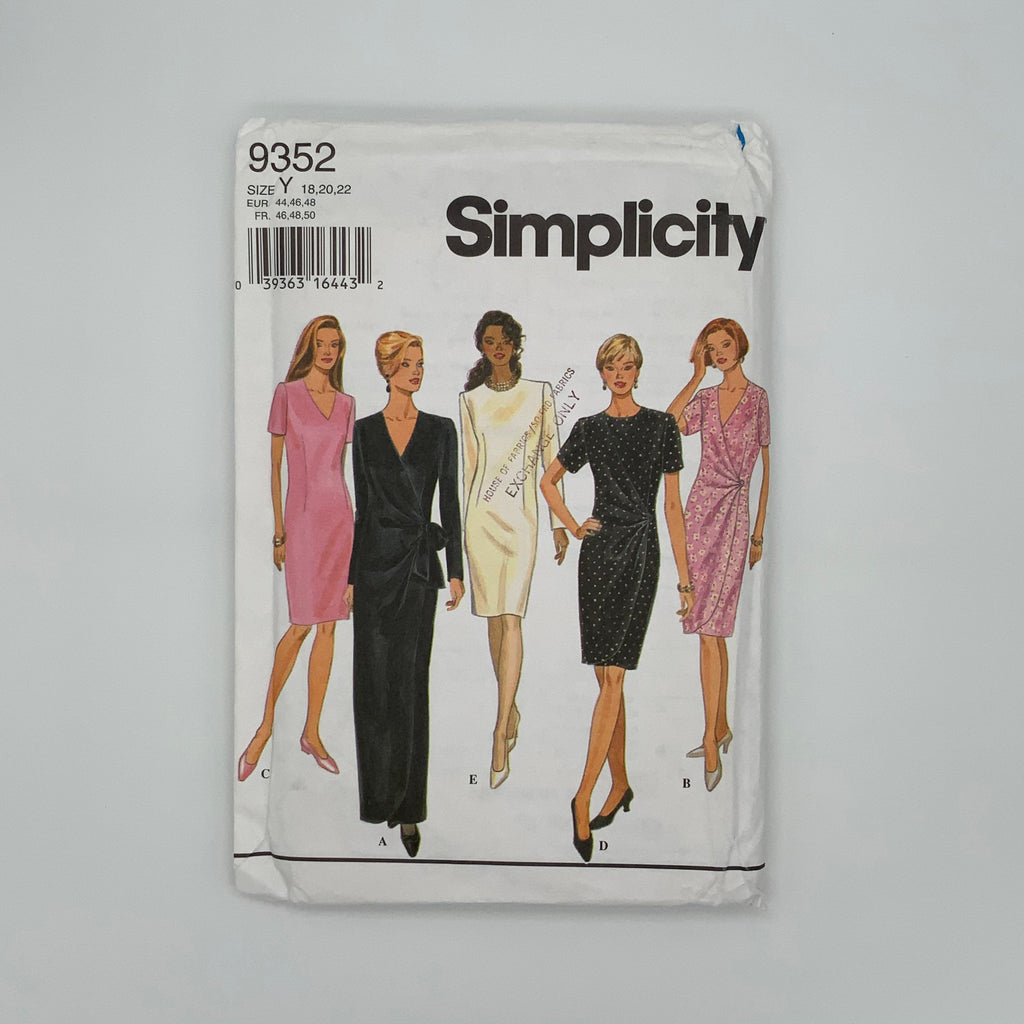 Simplicity 9352 (1996) Dress with Neckline, Sleeve, and Length Variations - Vintage Uncut Sewing Pattern